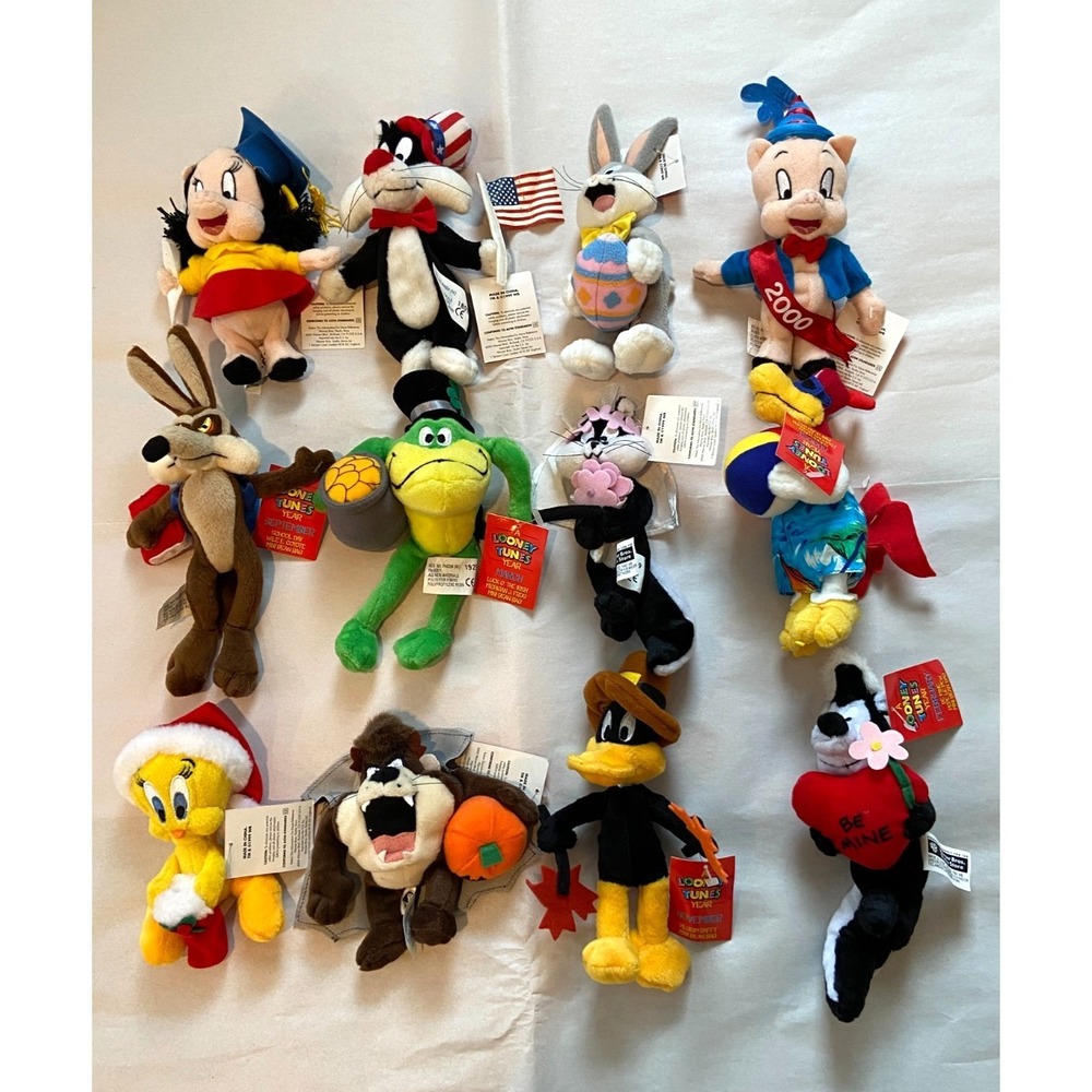 Looney Tunes Mini‎ Plush Bean Bag Set of 12 Warner Bros. 1999, Vintage, NEW NWT